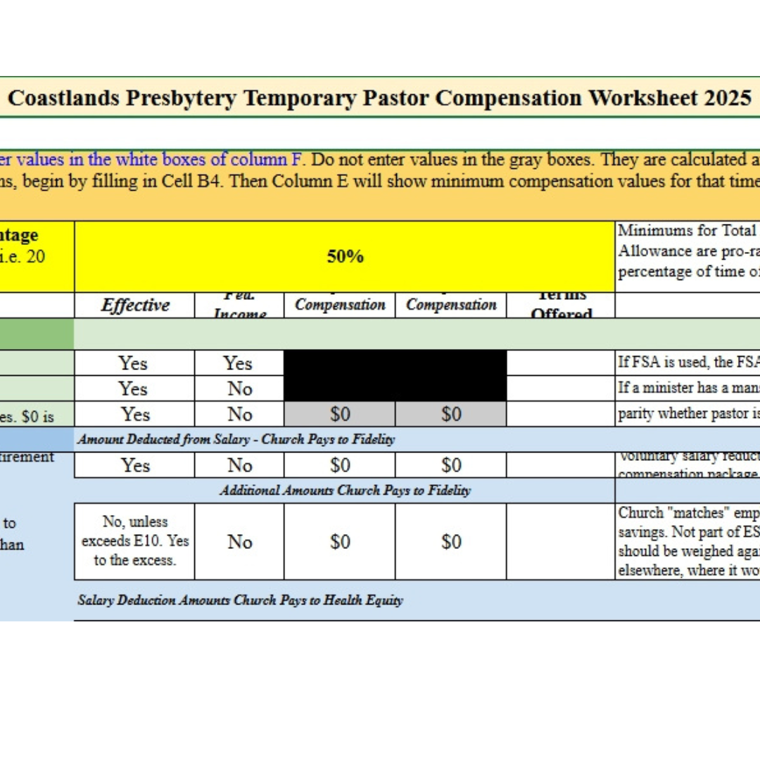 Part-Time Temporary Pastor Compensation Worksheet 